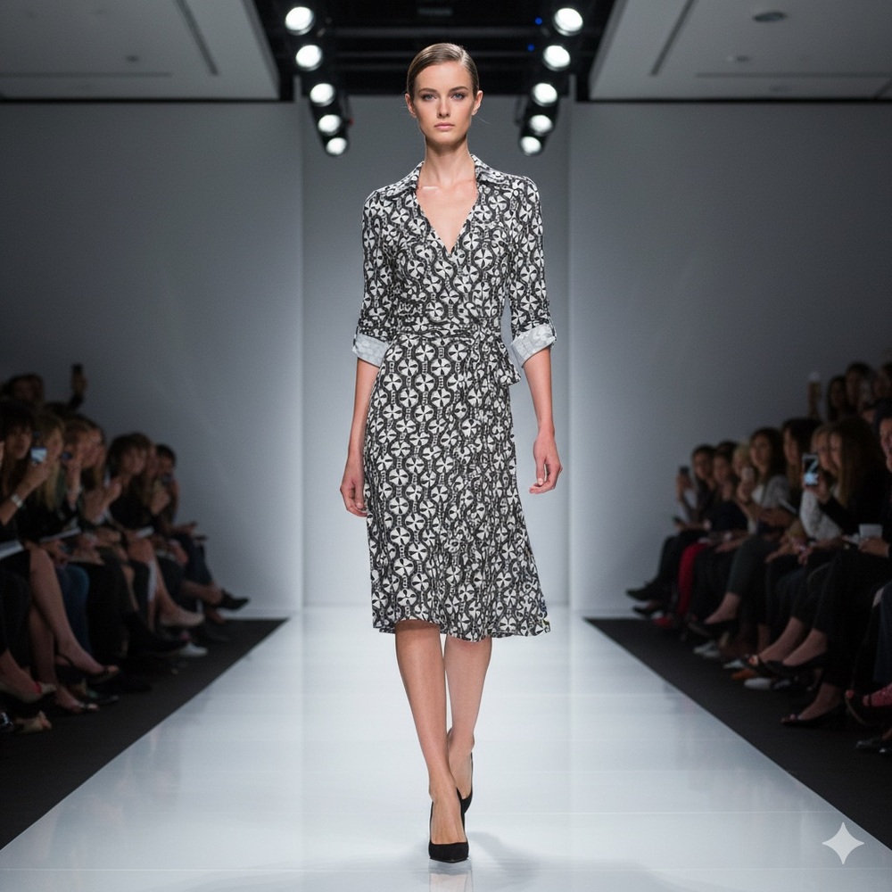DVF Vintage Collection Silk Jersey Utility Wrap Dress Size 4